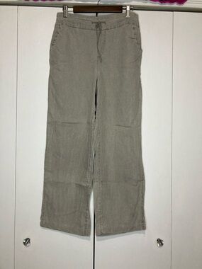 Cynthia Rowley Large 100% Linen Pull On Elastic Back Wide Leg Pants Light Gray